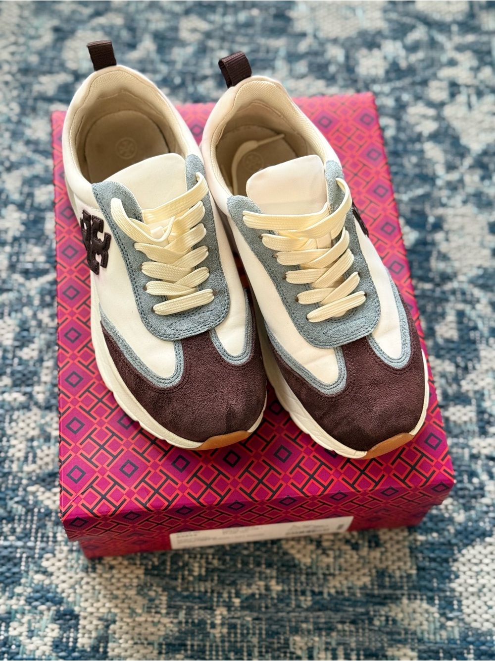 Tory Burch Cream, Gray & Brown Suede-Accent Sneakers